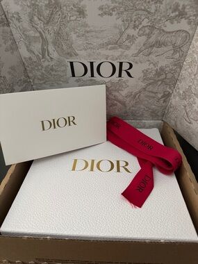 Dior White Box with Gold Logo and Hot Pink Ribbon - Empty Box 9” x 9” x 4.5”